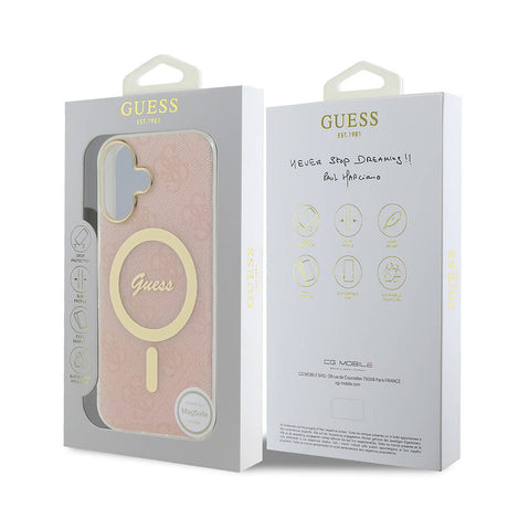 Apple iPhone 16 Plus Kılıf Guess Orjinal Lisanslı M-safe Şarj Özellikli Yazı Logolu 4G Desenli Kapak