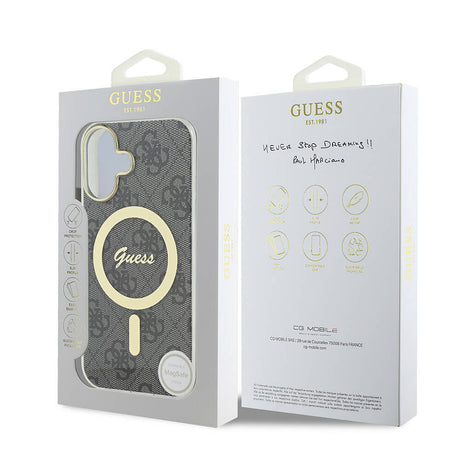 Apple iPhone 16 Plus Kılıf Guess Orjinal Lisanslı M-safe Şarj Özellikli Yazı Logolu 4G Desenli Kapak
