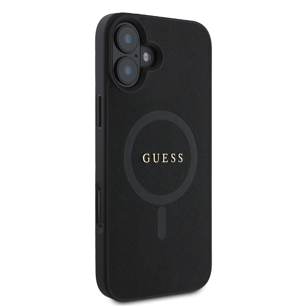 Apple iPhone 16 Plus Kılıf Guess Orjinal Lisanslı M-safe Şarj Özellikli Yazı Logolu Saffiano Classic Kapak