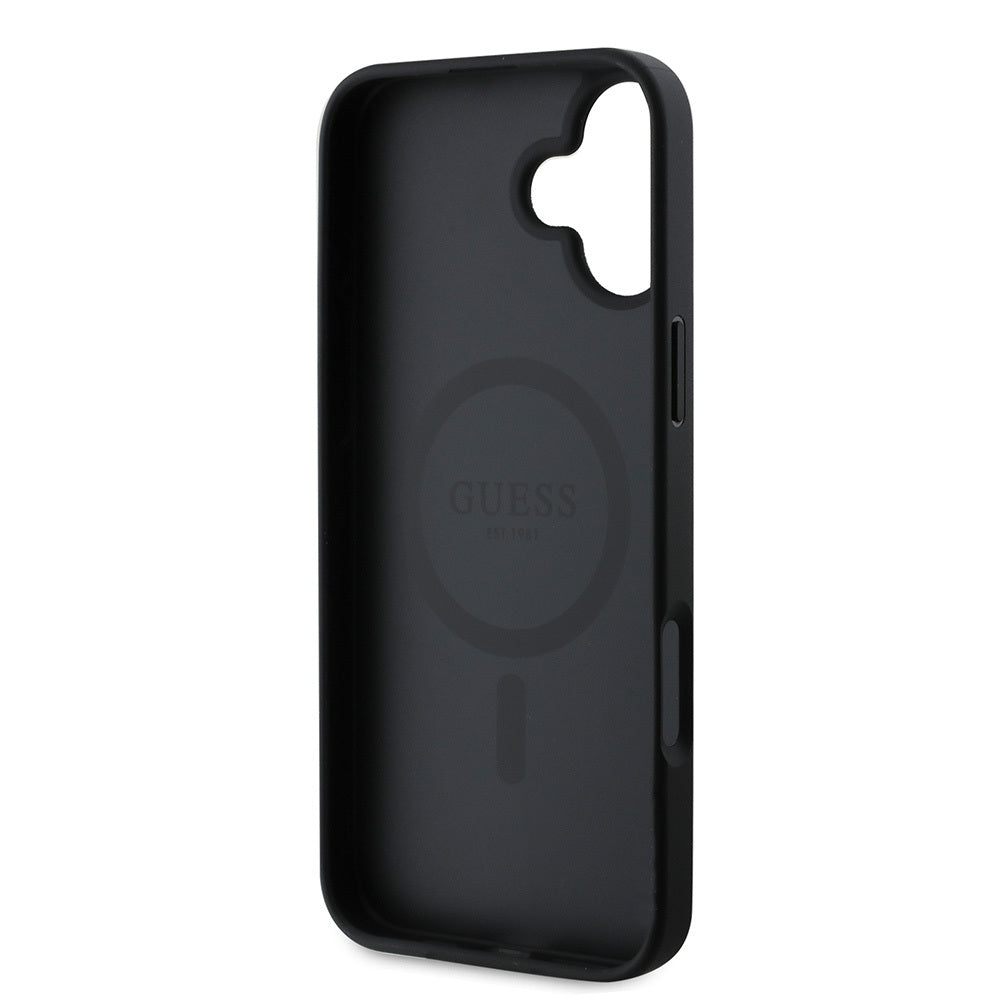 Apple iPhone 16 Plus Kılıf Guess Orjinal Lisanslı M-safe Şarj Özellikli Yazı Logolu Saffiano Classic Kapak