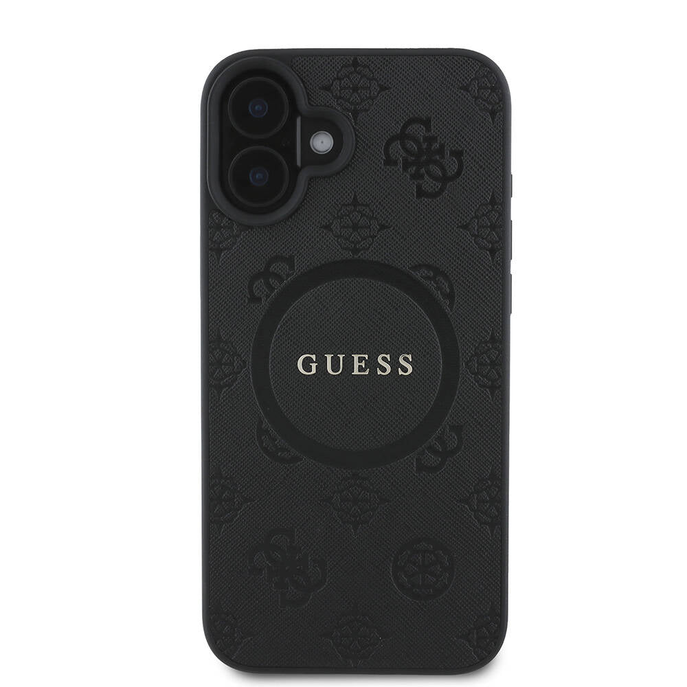 Apple iPhone 16 Plus Kılıf Guess Orjinal Lisanslı M-safe Şarj Özellikli Yazı Logolu Saffiano Peony Kapak