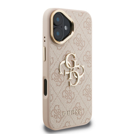 Apple iPhone 16 Plus Kılıf Guess Orjinal Lisanslı PU Deri 4G Desenli Metal Büyük 4G ve Yazı Logolu Kamera Standlı Kapak