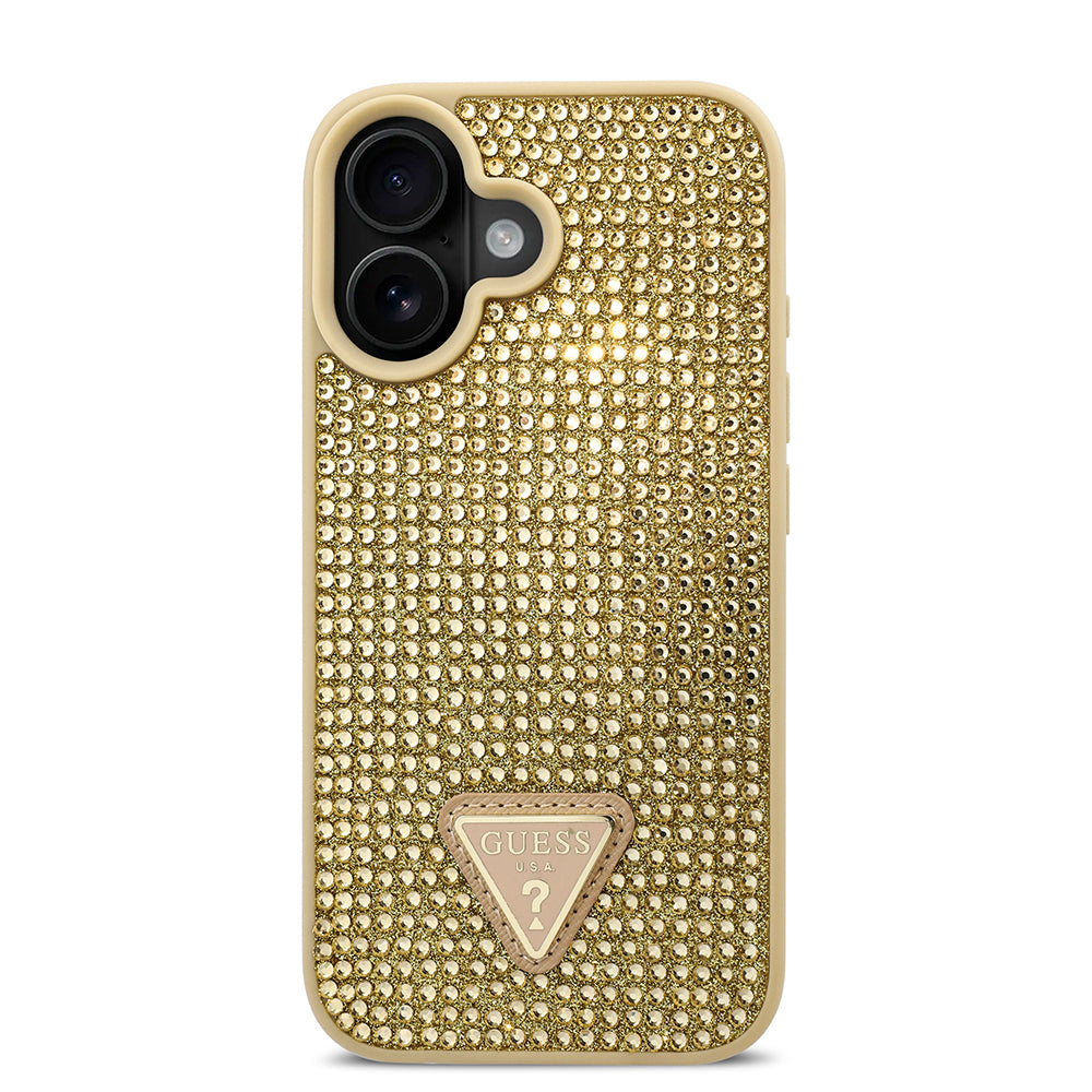 Apple iPhone 16 Plus Kılıf Guess Orjinal Lisanslı Taşlı Arka Yüzey Üçgen Logolu Kapak