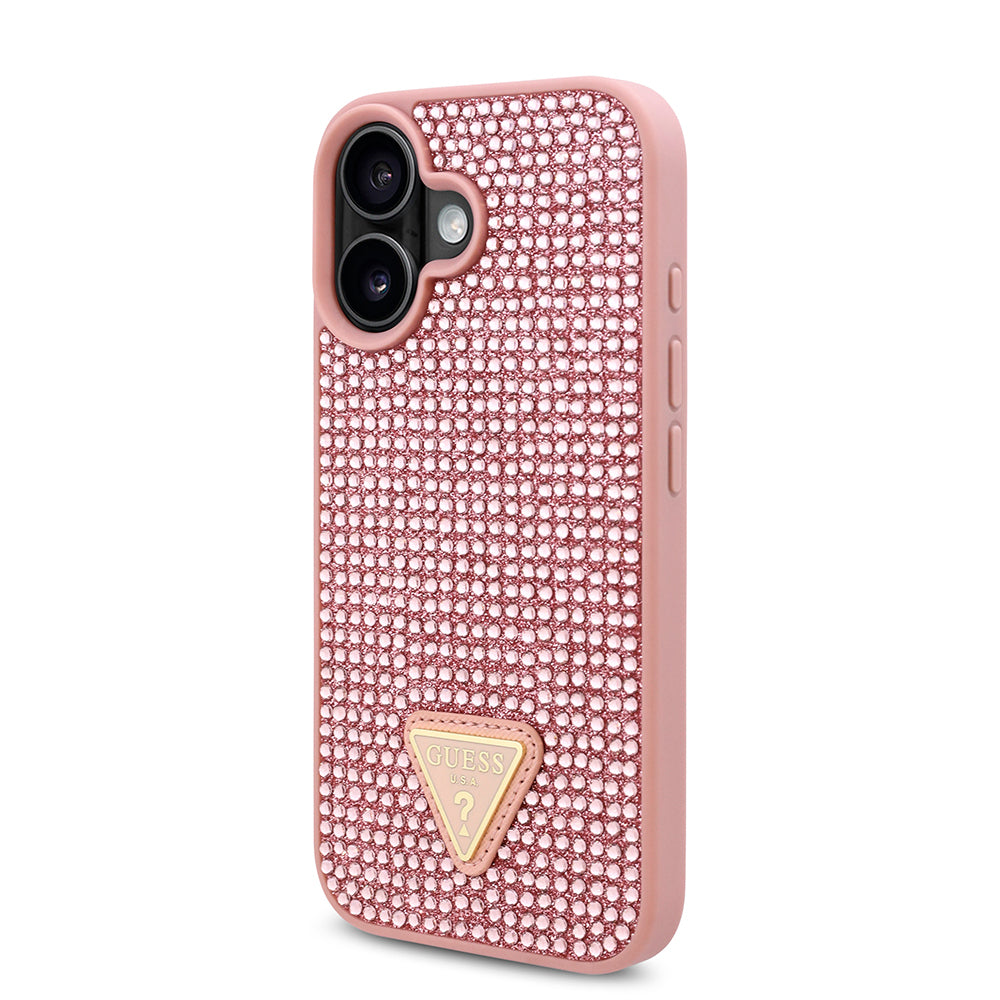 Apple iPhone 16 Plus Kılıf Guess Orjinal Lisanslı Taşlı Arka Yüzey Üçgen Logolu Kapak