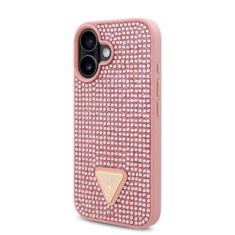 Apple iPhone 16 Plus Kılıf Guess Orjinal Lisanslı Taşlı Arka Yüzey Üçgen Logolu Kapak