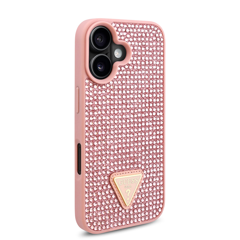 Apple iPhone 16 Plus Kılıf Guess Orjinal Lisanslı Taşlı Arka Yüzey Üçgen Logolu Kapak