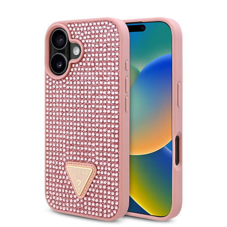 Apple iPhone 16 Plus Kılıf Guess Orjinal Lisanslı Taşlı Arka Yüzey Üçgen Logolu Kapak