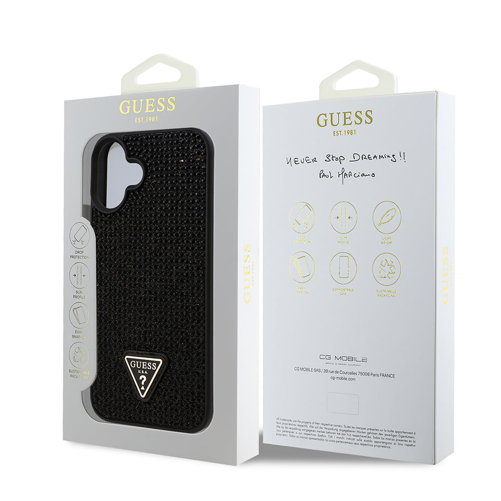Apple iPhone 16 Plus Kılıf Guess Orjinal Lisanslı Taşlı Arka Yüzey Üçgen Logolu Kapak