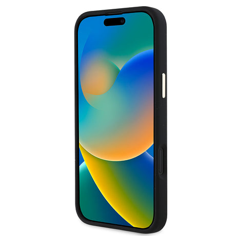 Apple iPhone 16 Plus Kılıf Guess Orjinal Lisanslı Yazı ve Taşlı 4G Logolu Metal Kamera Çerçeveli Silikon Kapak