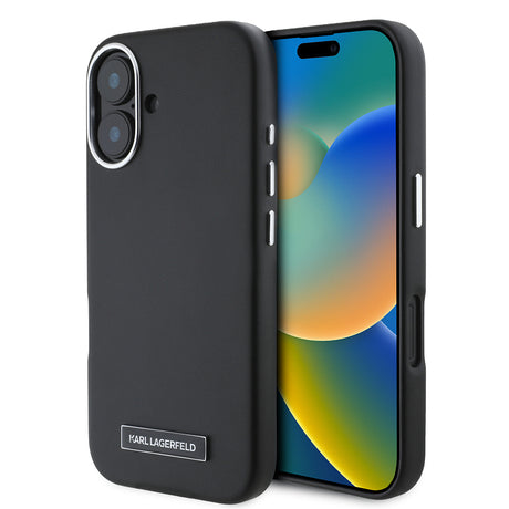 Apple iPhone 16 Plus Kılıf Karl Lagerfeld Orjinal Lisanslı M-safe Şarj Özellikli Metal Kamera ve Buton Tasarımlı Plaka Logolu PU Deri Kapak