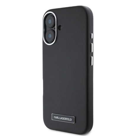 Apple iPhone 16 Plus Kılıf Karl Lagerfeld Orjinal Lisanslı M-safe Şarj Özellikli Metal Kamera ve Buton Tasarımlı Plaka Logolu PU Deri Kapak
