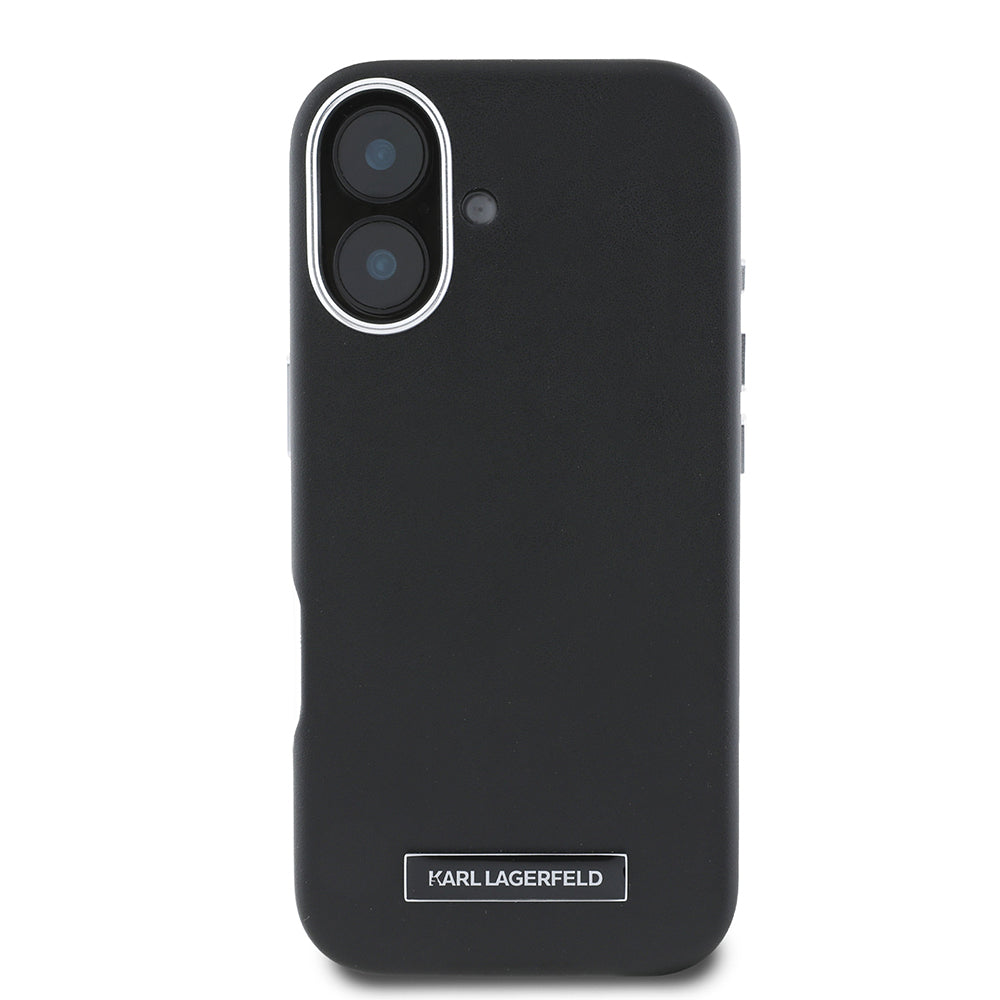 Apple iPhone 16 Plus Kılıf Karl Lagerfeld Orjinal Lisanslı M-safe Şarj Özellikli Metal Kamera ve Buton Tasarımlı Plaka Logolu PU Deri Kapak