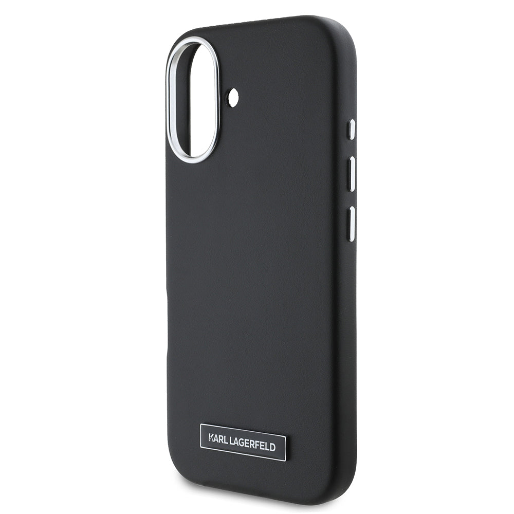 Apple iPhone 16 Plus Kılıf Karl Lagerfeld Orjinal Lisanslı M-safe Şarj Özellikli Metal Kamera ve Buton Tasarımlı Plaka Logolu PU Deri Kapak