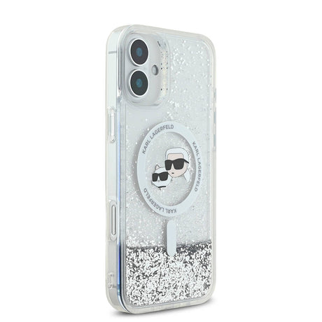 Apple iPhone 16 Plus Kılıf Karl Lagerfeld Orjinal Lisanslı M-safe Şarj Özellikli Sıvılı Simli K&C Heads Kapak