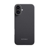 Apple iPhone 16 Plus Kılıf M-safe Şarj Özellikli 600D Aramid Fiber Pitaka Ultra-Slim Classic Serisi Black-Grey Twill Kapak