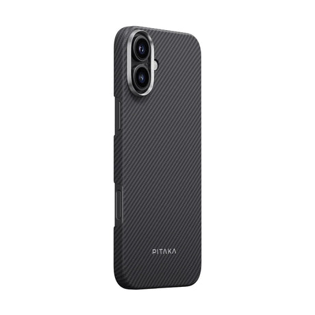 Apple iPhone 16 Plus Kılıf M-safe Şarj Özellikli 600D Aramid Fiber Pitaka Ultra-Slim Classic Serisi Black-Grey Twill Kapak