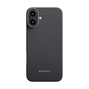 Apple iPhone 16 Plus Kılıf M-safe Şarj Özellikli 600D Aramid Fiber Pitaka Ultra-Slim Classic Serisi Black-Grey Twill Kapak