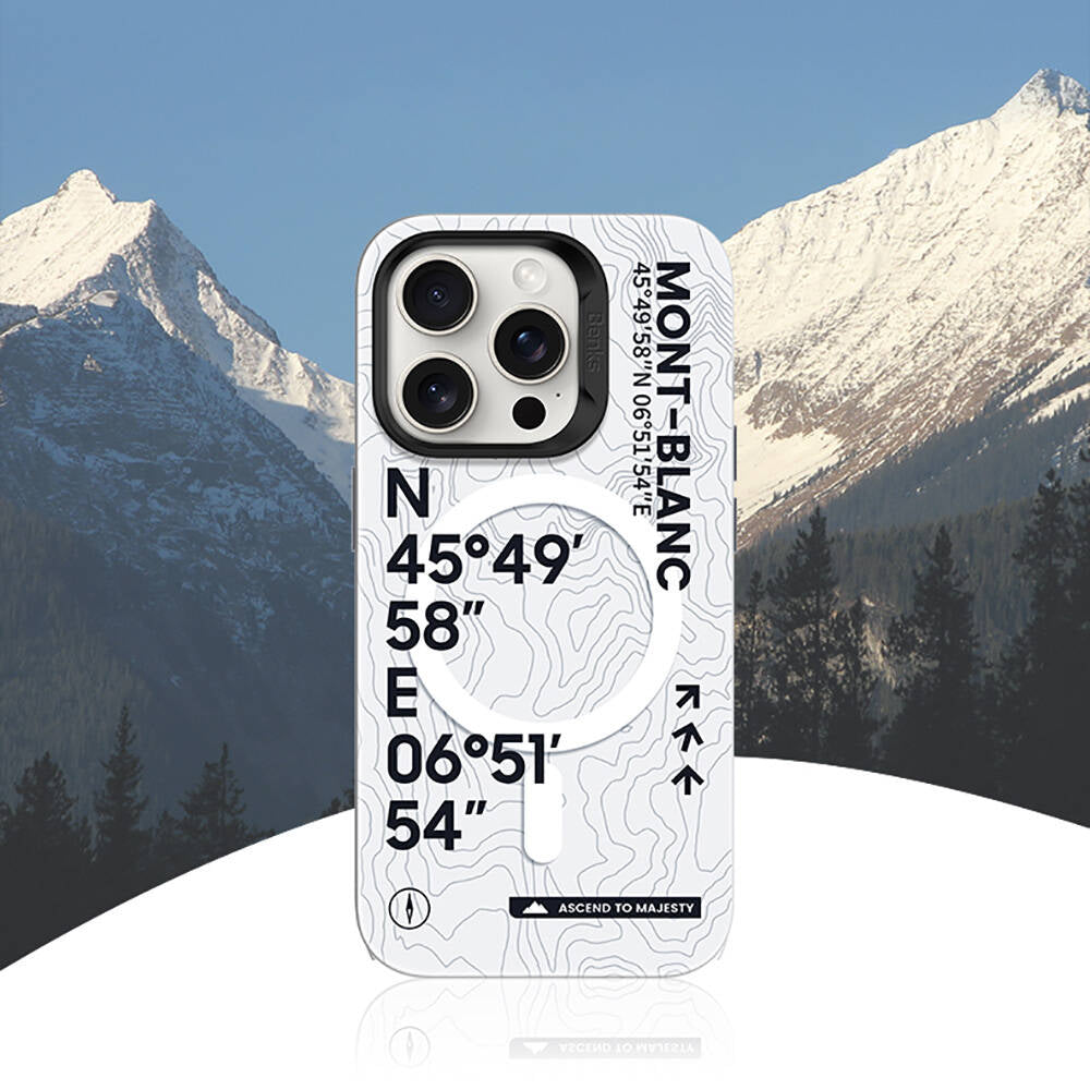 Apple iPhone 16 Plus Kılıf M-safe Şarj Özellikli Koordinat Yazı Desenli Benks Summit Serisi Kapak
