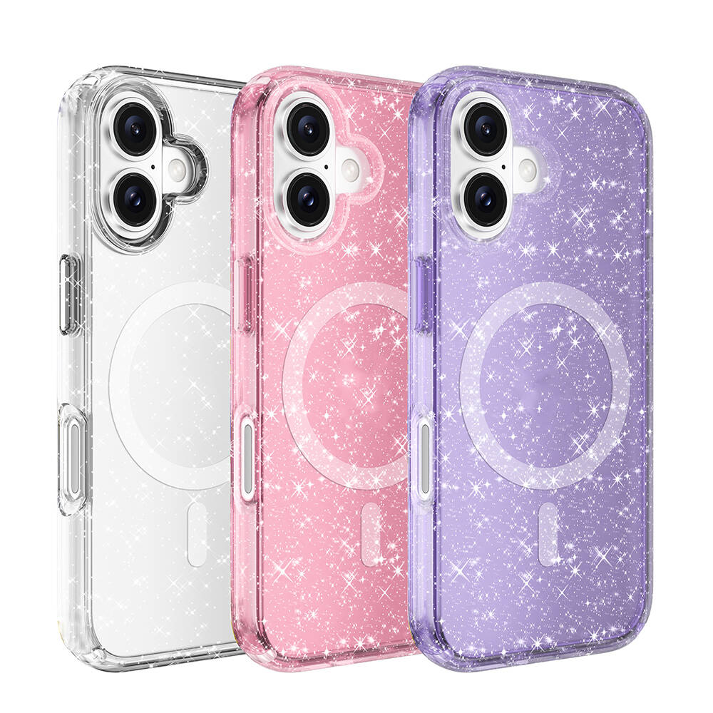 Apple iPhone 16 Plus Kılıf M-safe Şarj Özellikli Parlayan Simli Saydam Renkli Zore Allstar Kapak