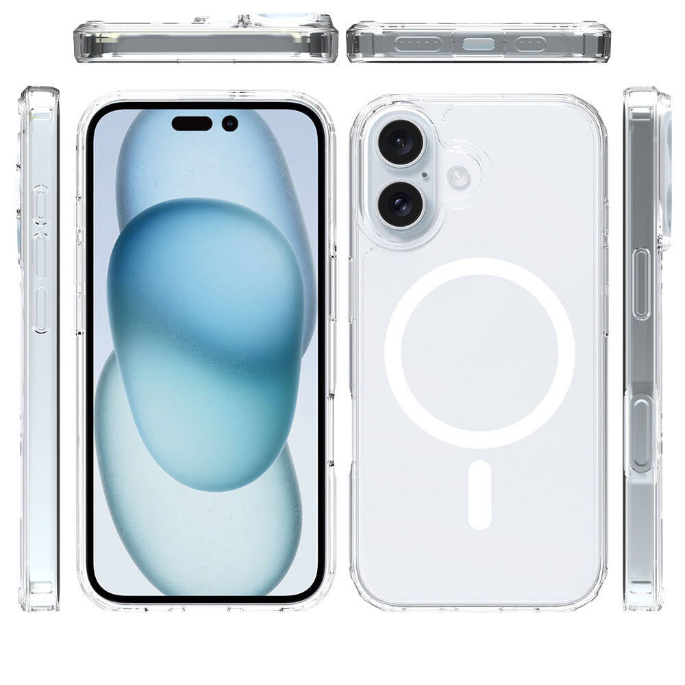Apple iPhone 16 Plus Kılıf M-safe Şarj Özellikli Şeffaf Sert PC Zore Embos Kapak