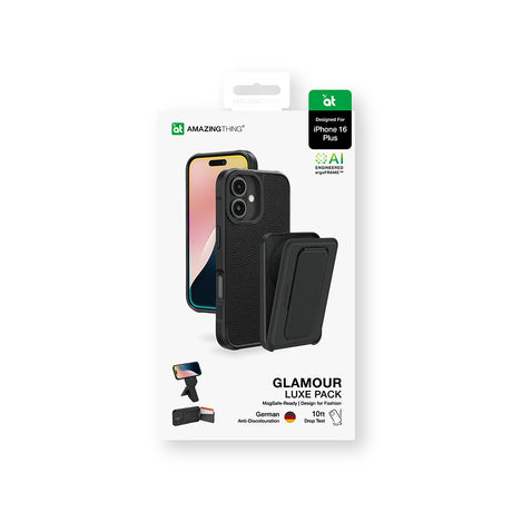 Apple iPhone 16 Plus Kılıf M-safe Şarj Özellikli Standlı Kartlıklı Set Amazinghing Glamour Luxe Serisi Kapak