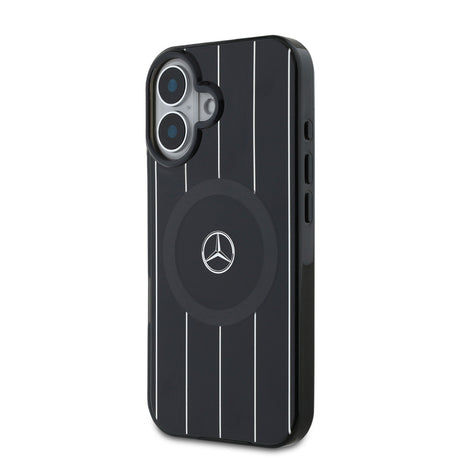 Apple iPhone 16 Plus Kılıf Mercedes Benz Orjinal Lisanslı M-safe Şarj Özellikli Çift Katmanlı Paralel Çizgi Desenli Kapak