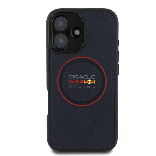 Apple iPhone 16 Plus Kılıf Redbull Orjinal Lisanslı M-safe Şarj Özellikli Kırmızı Halka ve Logo Kabartmalı PU Deri Kapak