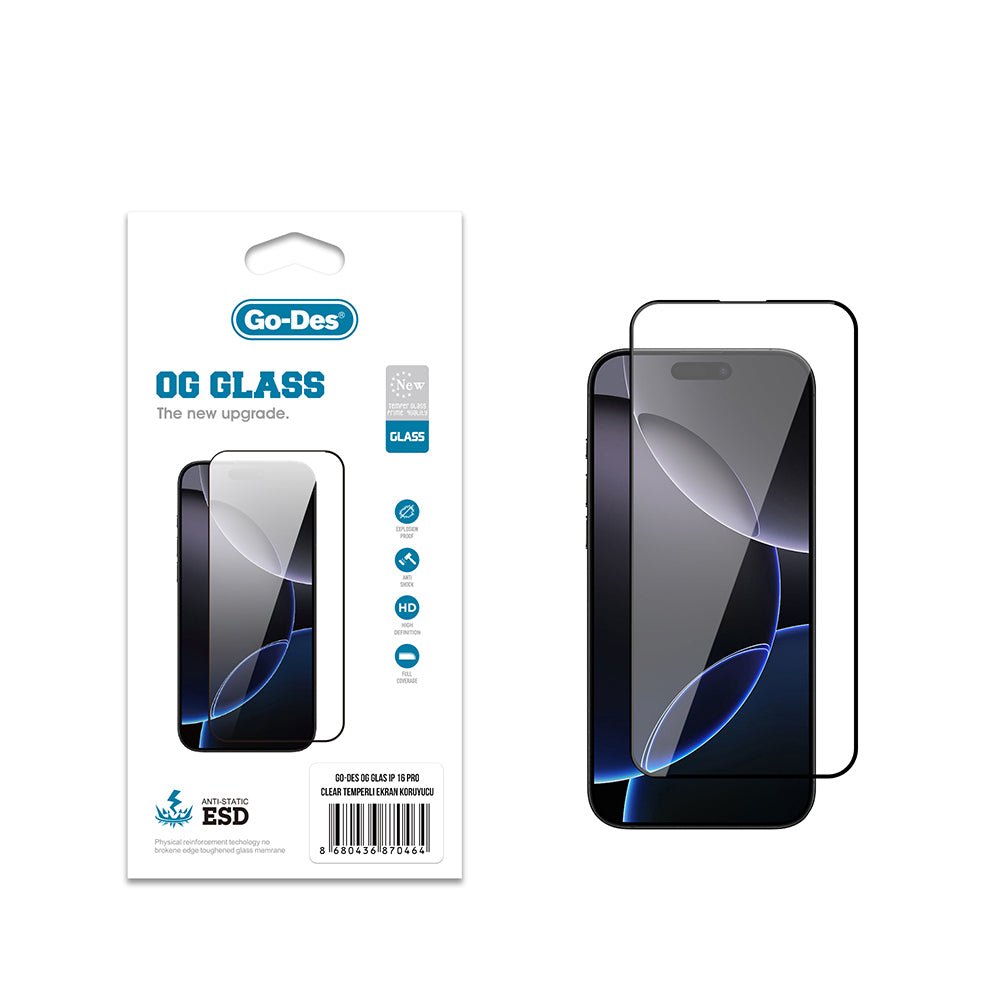 Apple iPhone 16 Pro Go Des OG Glass Antistatik Temperli Cam Ekran Koruyucu