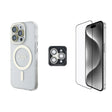 Apple iPhone 16 Pro Guess Orjinal Lisanslı 3'lü Aksesuar Seti IML Baskılı Simli Glitter Kılıf + Ekran Koruyucu + Lens Koruyucu