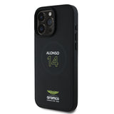 Apple iPhone 16 Pro Kılıf Aston Martin Orjinal Lisanslı M-safe Şarj Özellikli PU Deri Alonso 14 Baskılı Kapak