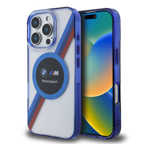 Apple iPhone 16 Pro Kılıf BMW Orjinal Lisanslı M-safe Şarj Özellikli M Logolu Üç Renk Çizgili Motorsport Circle Kapak