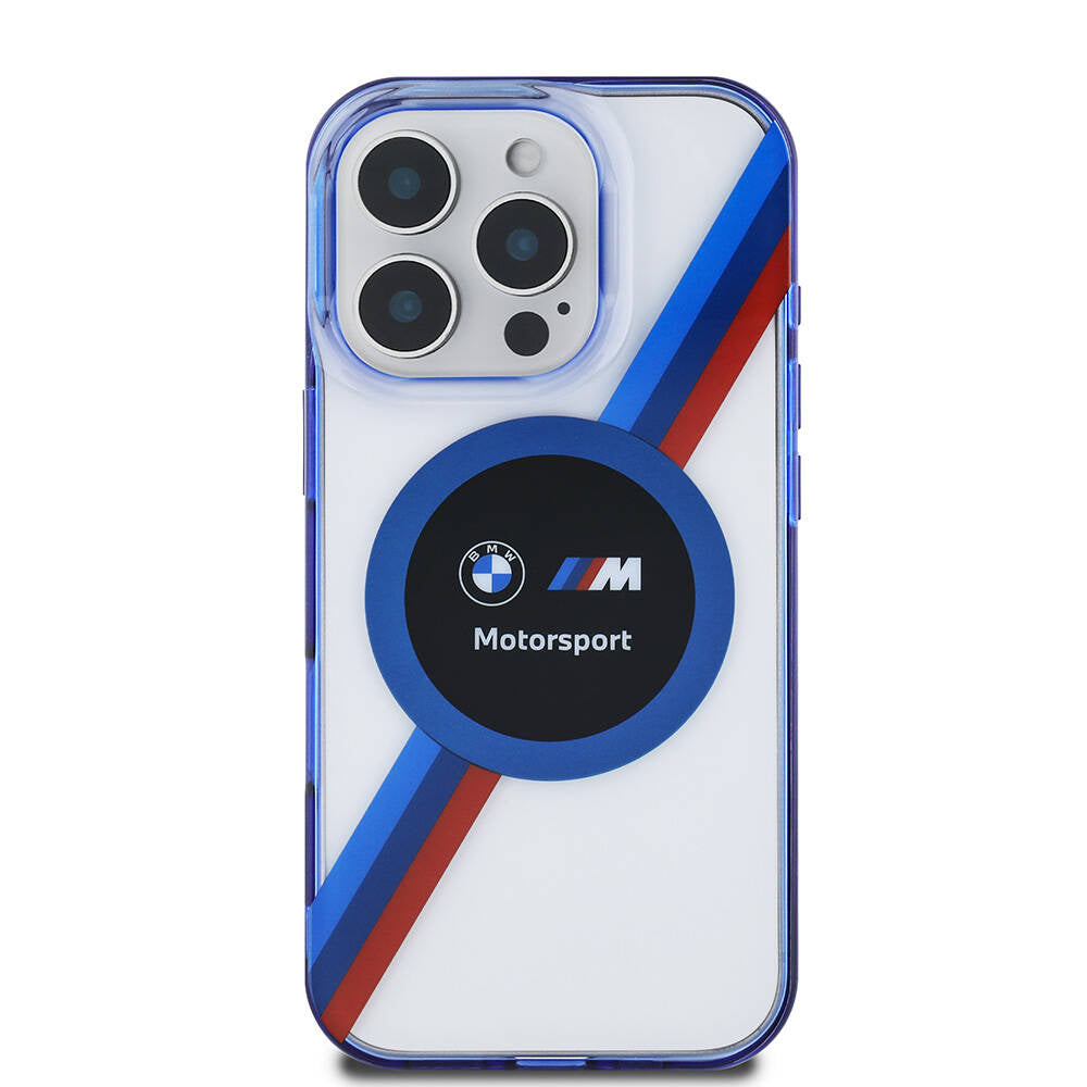 Apple iPhone 16 Pro Kılıf BMW Orjinal Lisanslı M-safe Şarj Özellikli M Logolu Üç Renk Çizgili Motorsport Circle Kapak