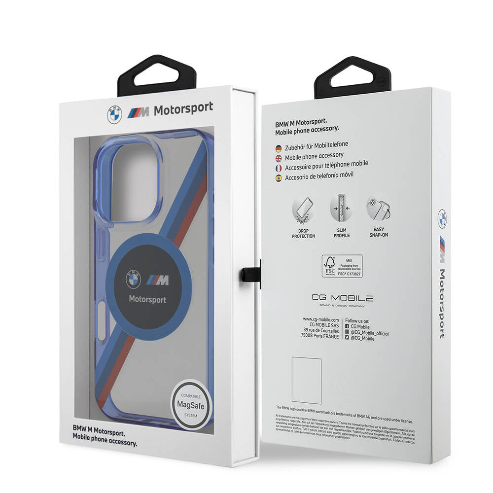 Apple iPhone 16 Pro Kılıf BMW Orjinal Lisanslı M-safe Şarj Özellikli M Logolu Üç Renk Çizgili Motorsport Circle Kapak