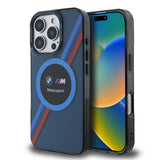 Apple iPhone 16 Pro Kılıf BMW Orjinal Lisanslı M-safe Şarj Özellikli M Logolu Üç Renk Çizgili Motorsport Circle Kapak