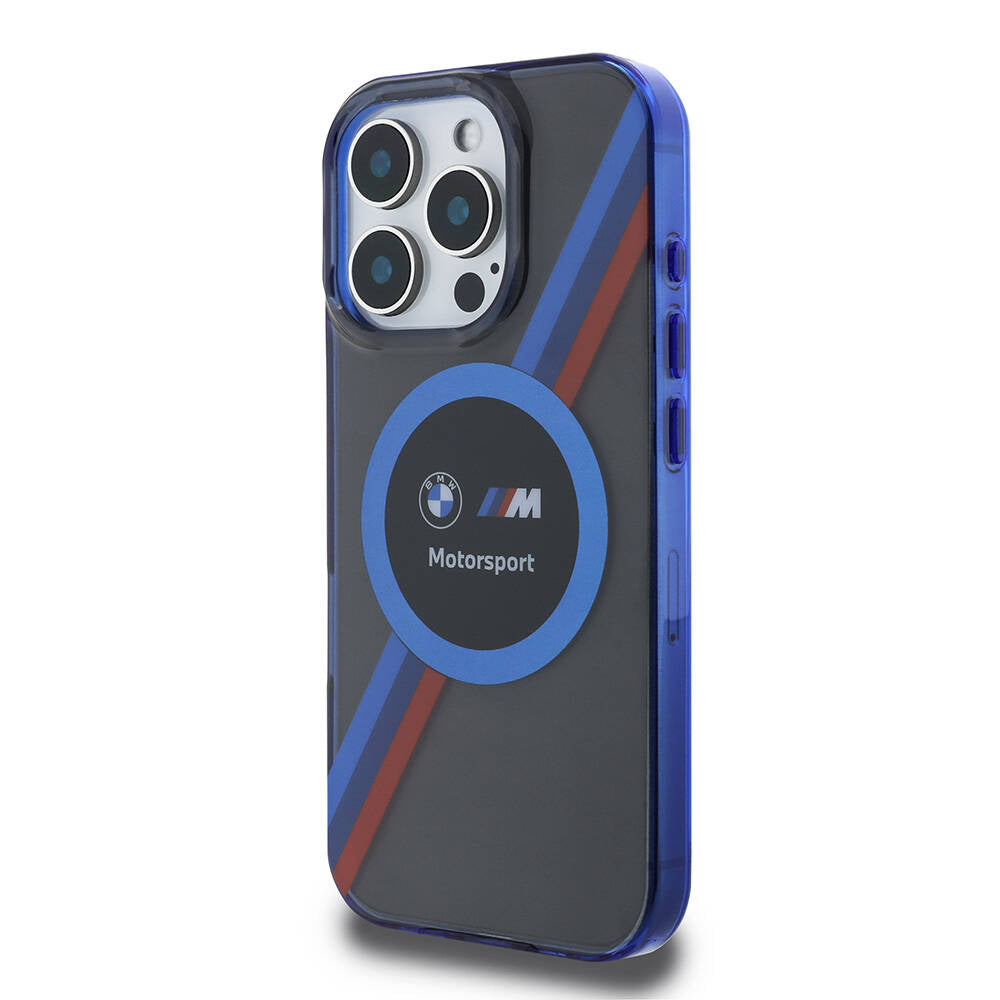 Apple iPhone 16 Pro Kılıf BMW Orjinal Lisanslı M-safe Şarj Özellikli M Logolu Üç Renk Çizgili Motorsport Circle Kapak