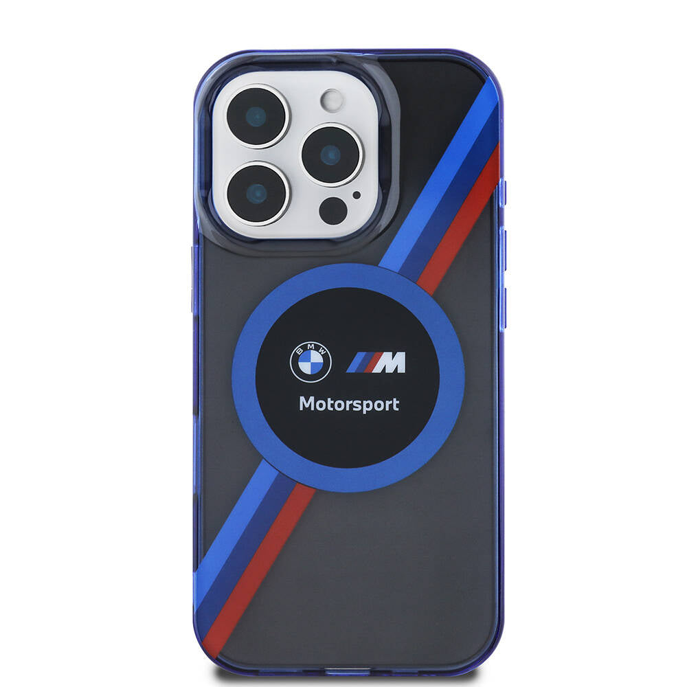 Apple iPhone 16 Pro Kılıf BMW Orjinal Lisanslı M-safe Şarj Özellikli M Logolu Üç Renk Çizgili Motorsport Circle Kapak