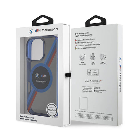 Apple iPhone 16 Pro Kılıf BMW Orjinal Lisanslı M-safe Şarj Özellikli M Logolu Üç Renk Çizgili Motorsport Circle Kapak