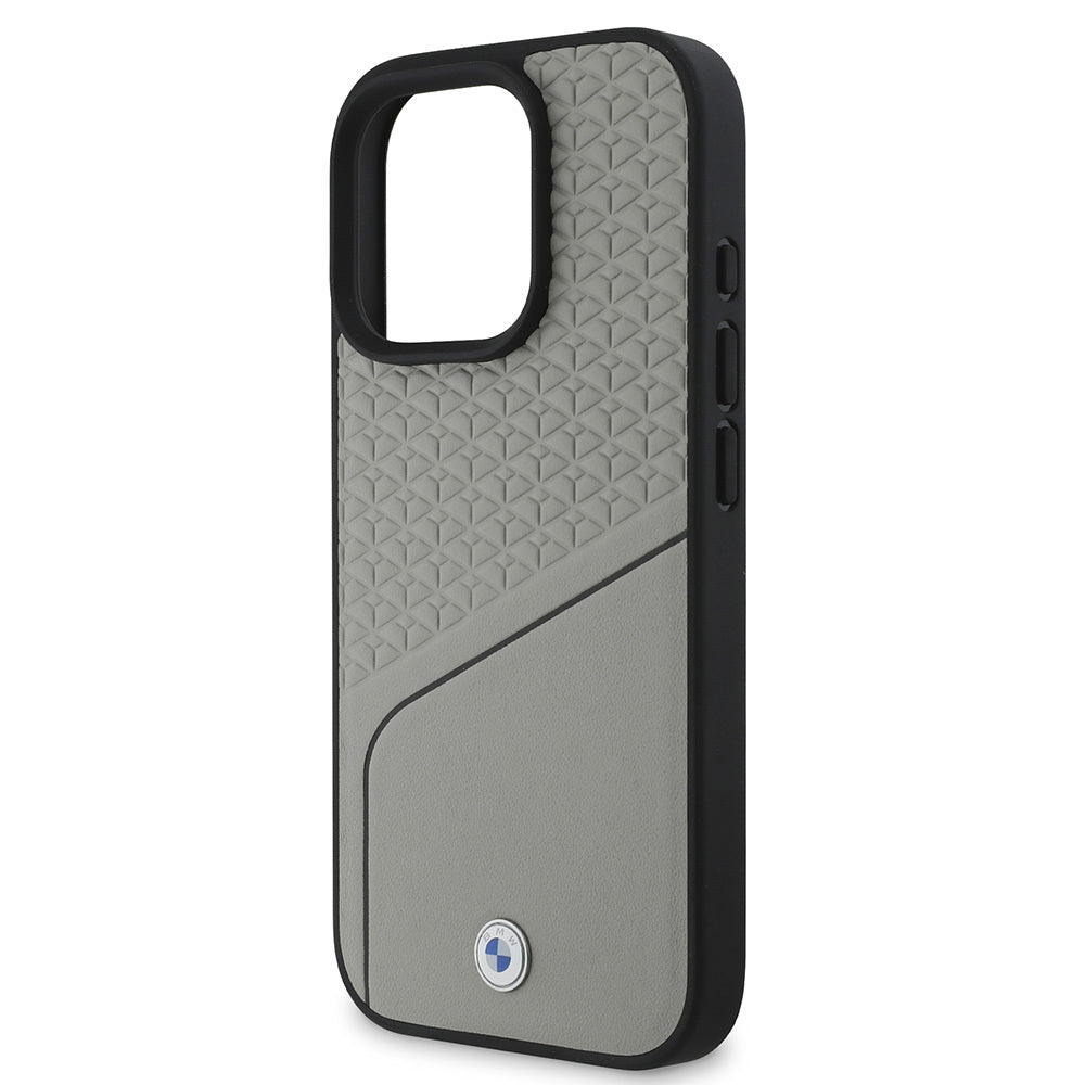 Apple iPhone 16 Pro Kılıf BMW Orjinal Lisanslı M-safe Şarj Özellikli Metal Logolu Dokulu ve Çizgili Deri Kapak