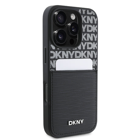 Apple iPhone 16 Pro Kılıf DKNY Orjinal Lisanslı Kartlıklı 3D Yazılı Repeat Texture Pattern Kapak