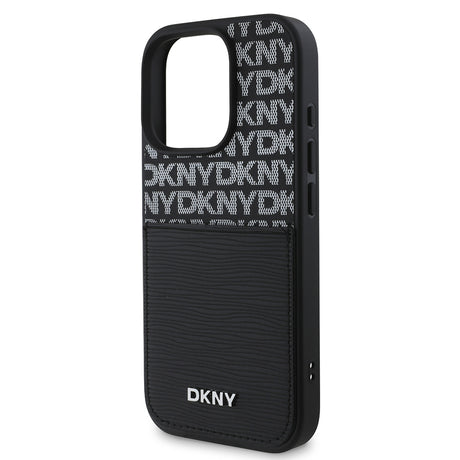 Apple iPhone 16 Pro Kılıf DKNY Orjinal Lisanslı Kartlıklı 3D Yazılı Repeat Texture Pattern Kapak