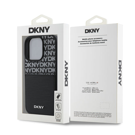 Apple iPhone 16 Pro Kılıf DKNY Orjinal Lisanslı Kartlıklı 3D Yazılı Repeat Texture Pattern Kapak