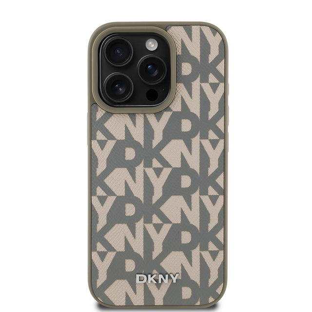 Apple iPhone 16 Pro Kılıf DKNY Orjinal Lisanslı M-safe Şarj Özellikli 3D Yazılı Grid Pattern Kapak