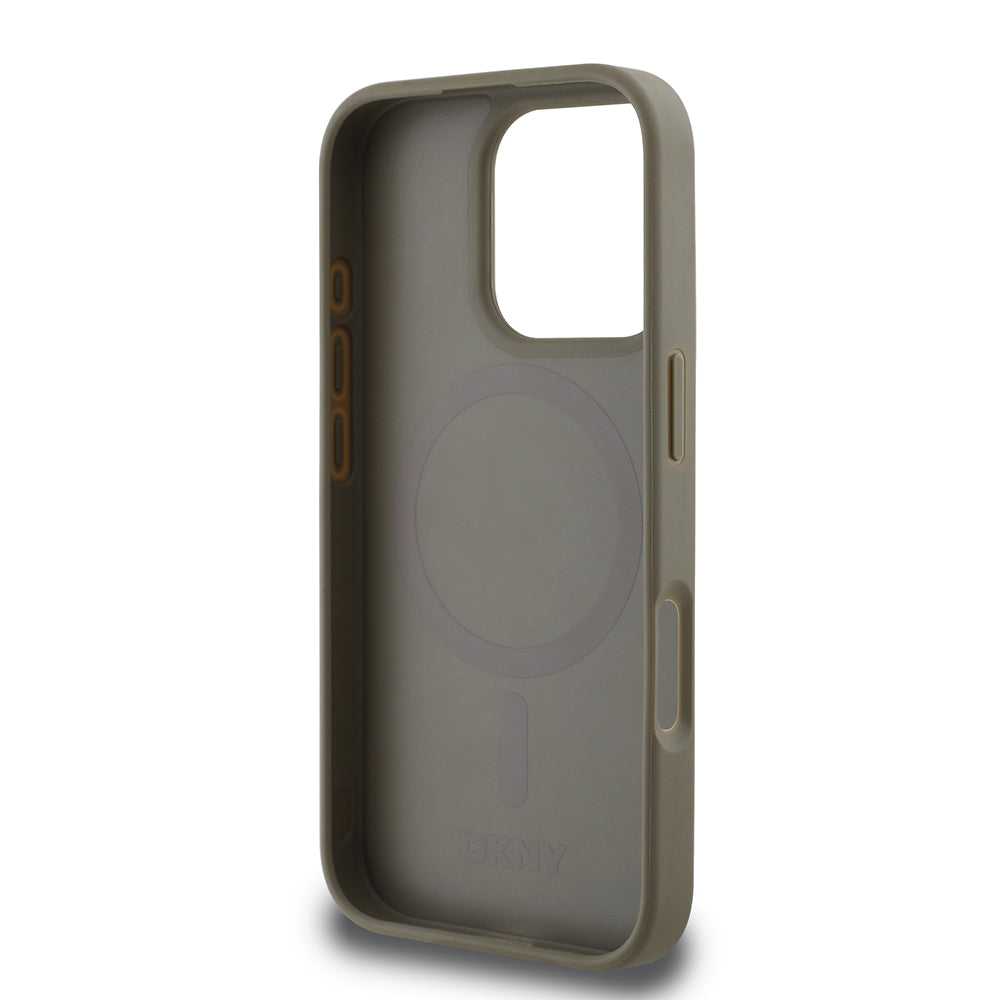 Apple iPhone 16 Pro Kılıf DKNY Orjinal Lisanslı M-safe Şarj Özellikli 3D Yazılı Grid Pattern Kapak