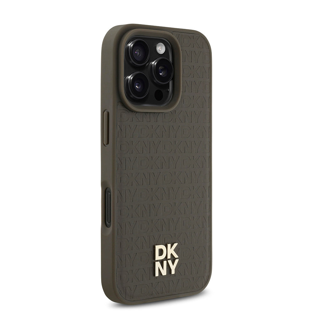 Apple iPhone 16 Pro Kılıf DKNY Orjinal Lisanslı M-safe Şarj Özellikli 3D Yazılı Repeat Pattern Kapak