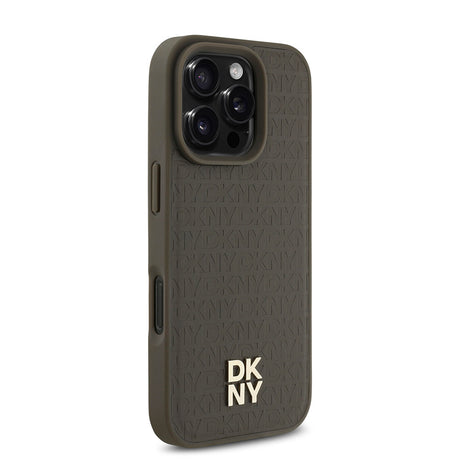 Apple iPhone 16 Pro Kılıf DKNY Orjinal Lisanslı M-safe Şarj Özellikli 3D Yazılı Repeat Pattern Kapak