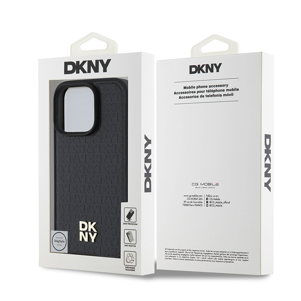 Apple iPhone 16 Pro Kılıf DKNY Orjinal Lisanslı M-safe Şarj Özellikli 3D Yazılı Repeat Pattern Kapak