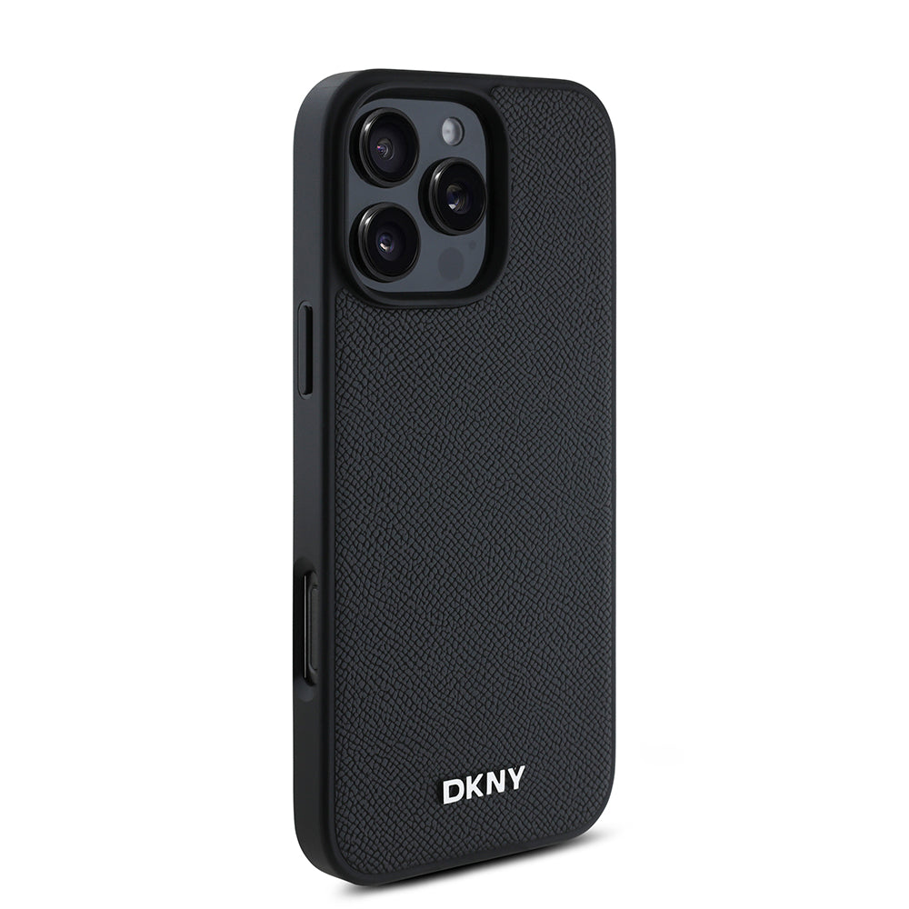 Apple iPhone 16 Pro Kılıf DKNY Orjinal Lisanslı M-safe Şarj Özellikli Metal Logolu PU Deri Grained Kapak