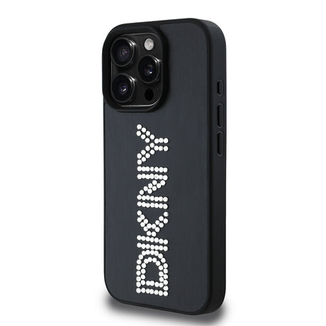 Apple iPhone 16 Pro Kılıf DKNY Orjinal Lisanslı Taşlı DKNY Yazılı Metalik Rhinestones PU Deri Kapak
