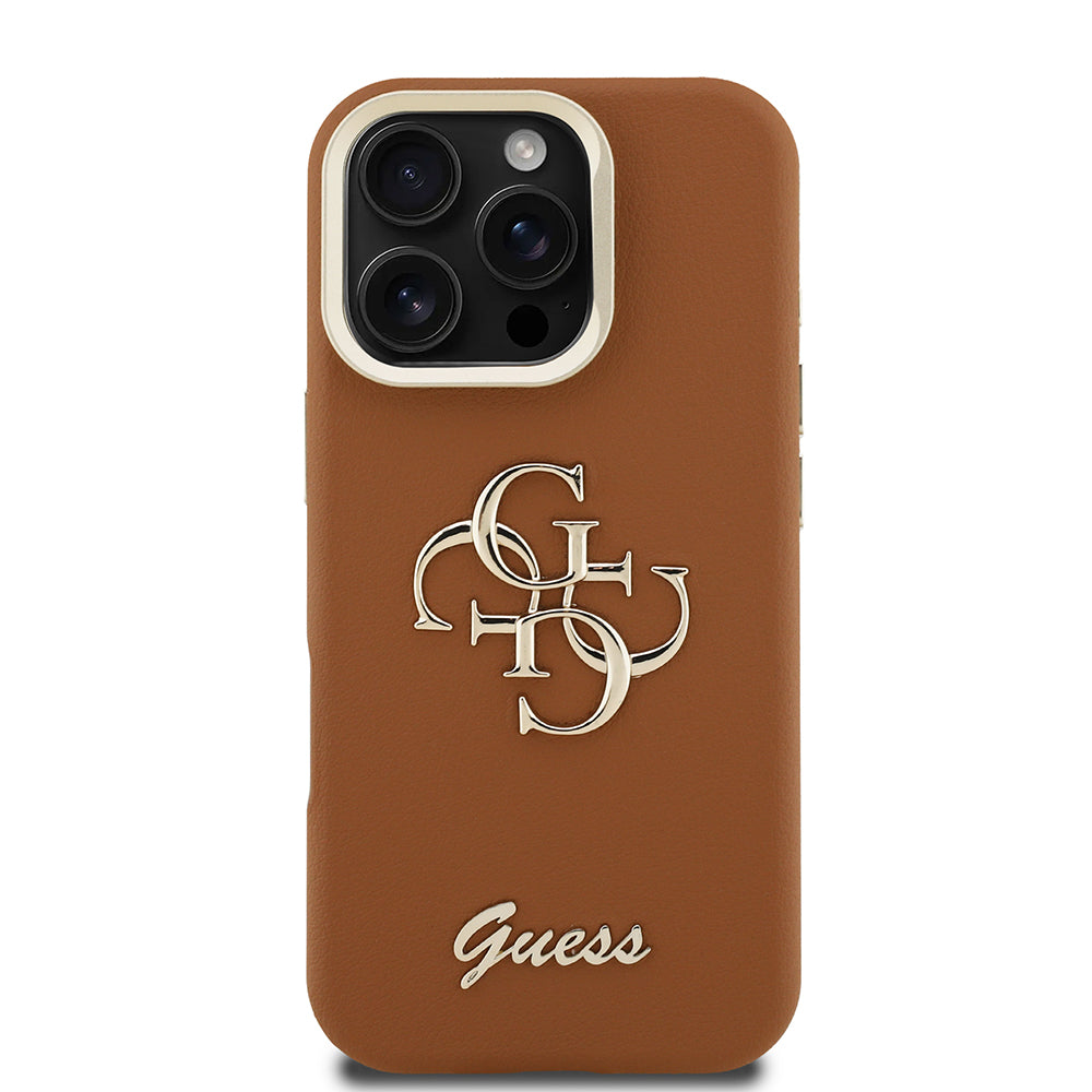 Apple iPhone 16 Pro Kılıf Guess Orjinal Lisanslı Grained Yazı Logolu Kamera Standlı Kapak