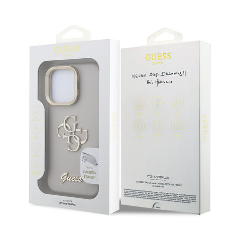 Apple iPhone 16 Pro Kılıf Guess Orjinal Lisanslı Grained Yazı Logolu Kamera Standlı Kapak